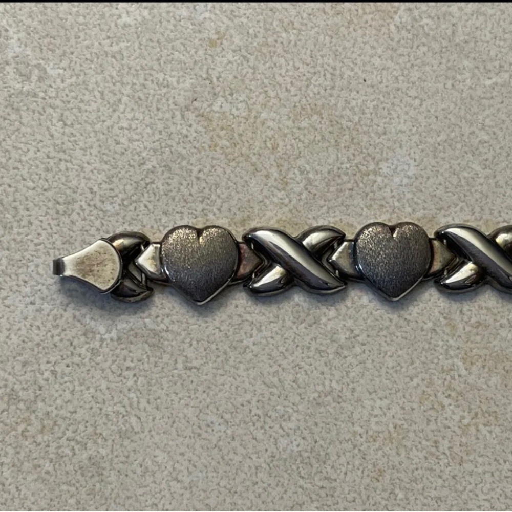 925 Silver Sterling Silver Bracelet 7-1.2" Heart X Pattern- Vintage -NWT